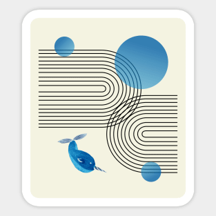 Stripes, Narwhal and Blue Circles Composition (Rainbow and Sun Abstraction) Sticker